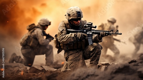 Soldiers are on the battlefield photo