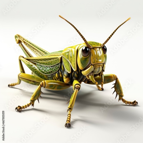 Grasshopper, Cartoon 3D , Isolated On White Background 