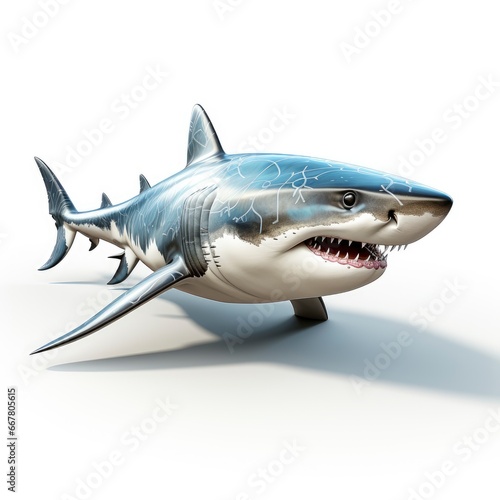 Great White Shark  Cartoon 3D   Isolated On White Background 