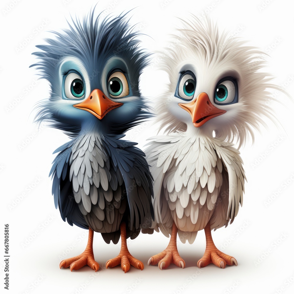 Fototapeta premium Herons, Cartoon 3D , Isolated On White Background