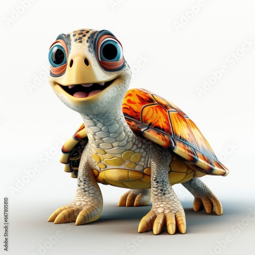 Hawksbill Turtle  Cartoon 3D   Isolated On White Background 