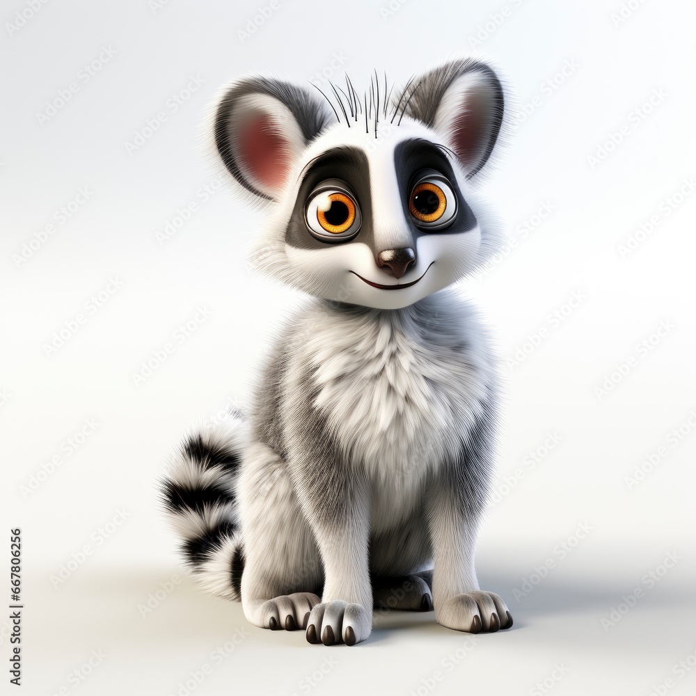 Obraz premium Lemur , Cartoon 3D , Isolated On White Background 
