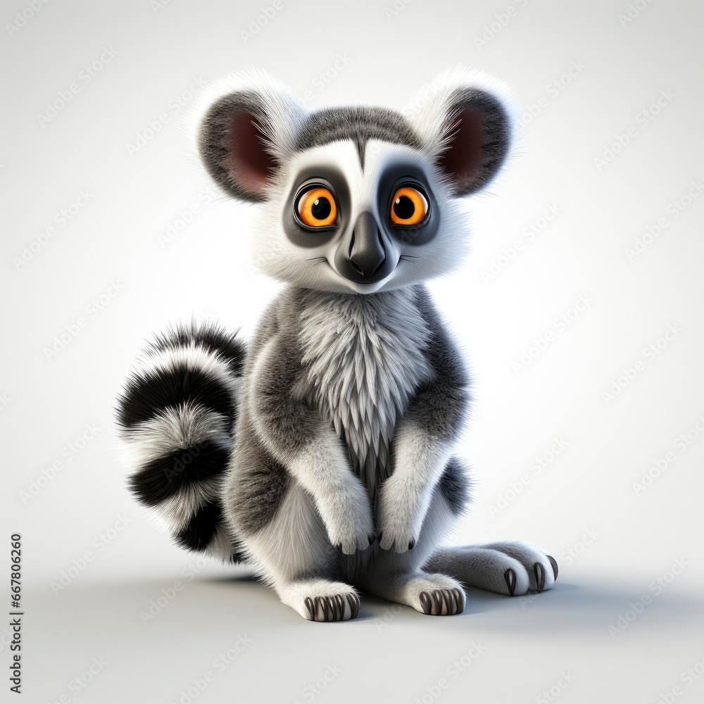 Lemur , Cartoon 3D , Isolated On White Background 