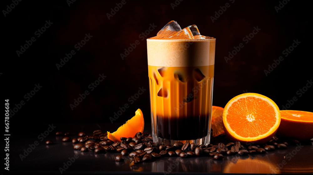 Coffee with orange juice on the table. Generative AI,