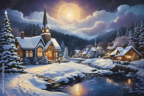 Winter landscape, Snowy landscape, New Year landscape, Christmas landscape © Владлена Демидова