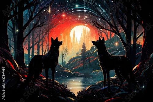 Swift shadow wolves, blending seamlessly into the night as they hunt their prey - Generative AI © Sidewaypics