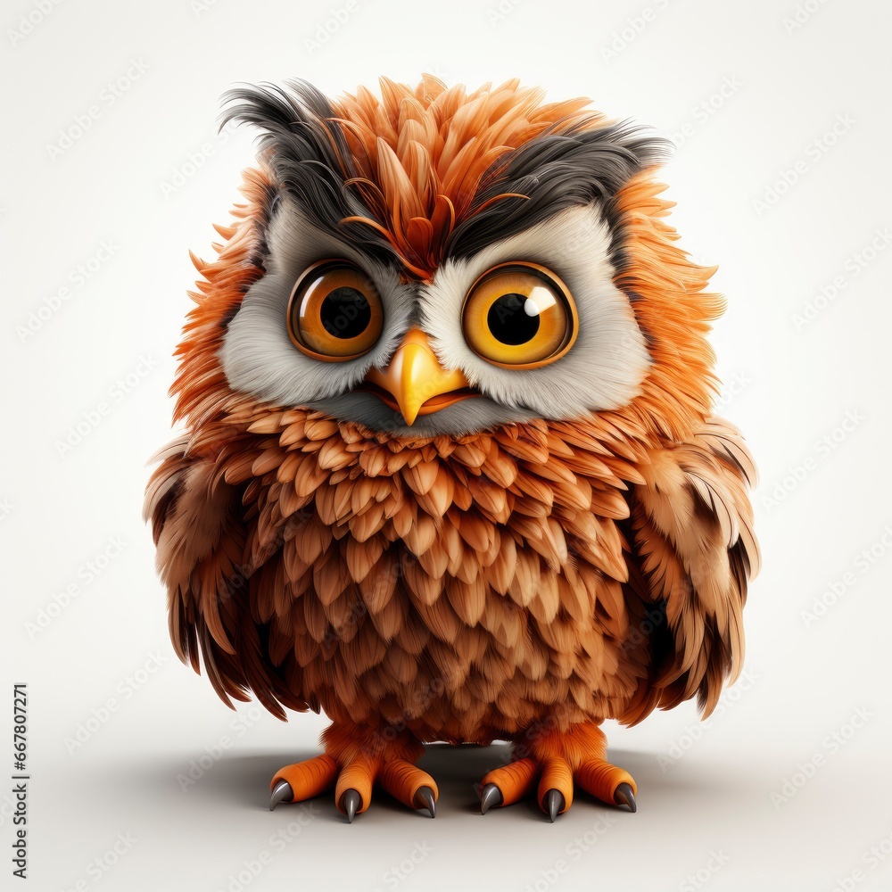 Fototapeta premium Owl , Cartoon 3D , Isolated On White Background 