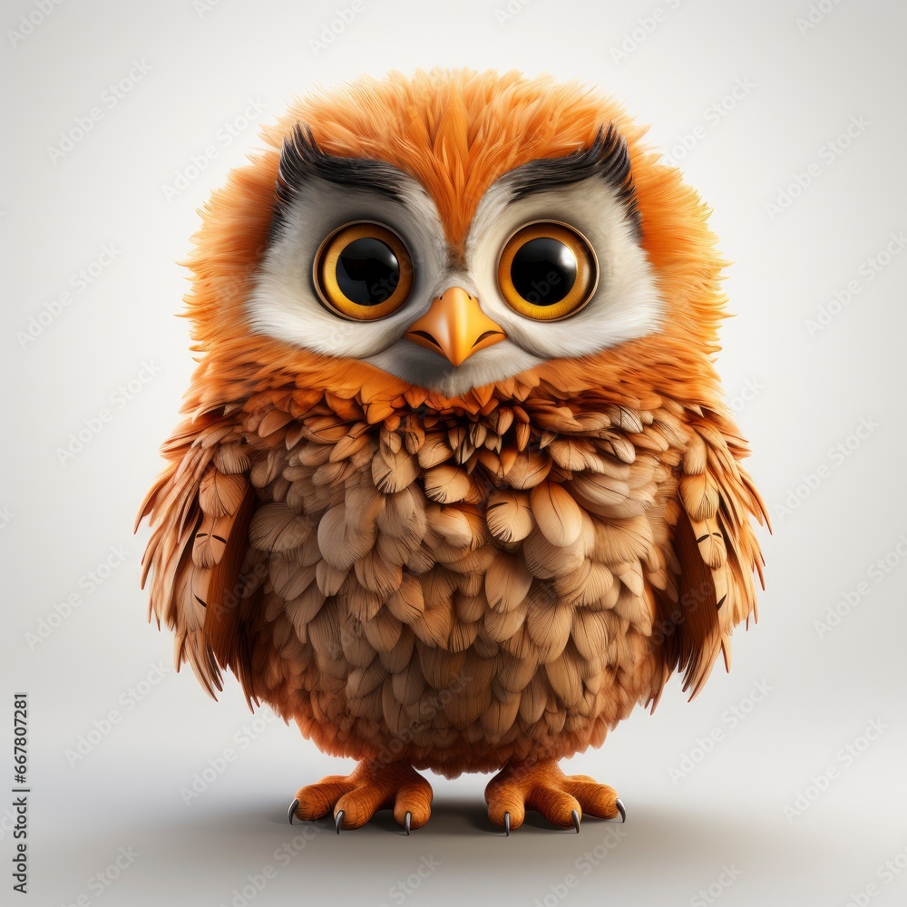 Owl , Cartoon 3D , Isolated On White Background Owl , Cartoon 3D , Isolated On White Background