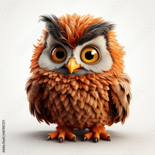 Owl , Cartoon 3D , Isolated On White Background 