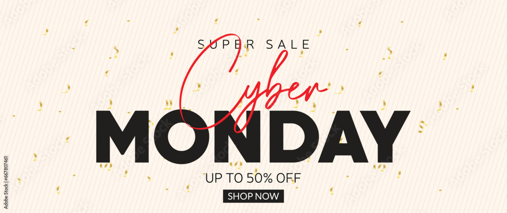 cyber monday sale typography banner with red black ballon design perfect for banner, poster, card, templates.