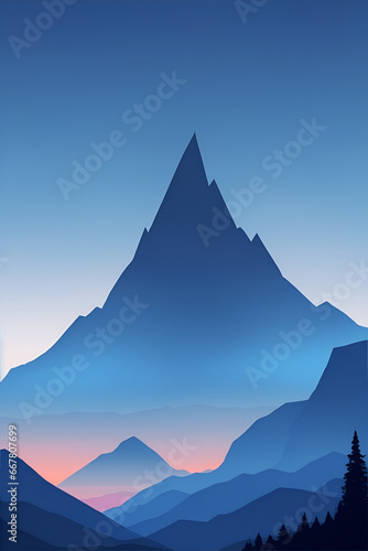 Misty mountains at sunset in blue tone  vertical composition