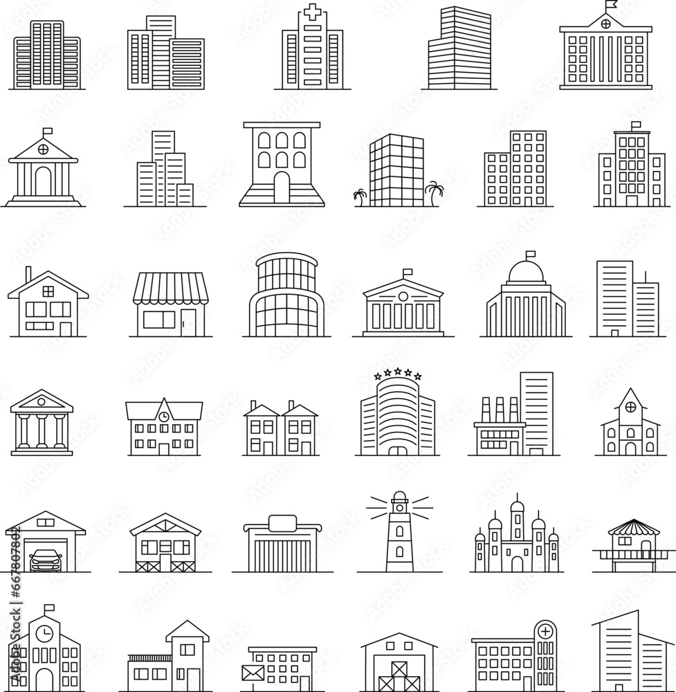 Building Line Vector Icon Set