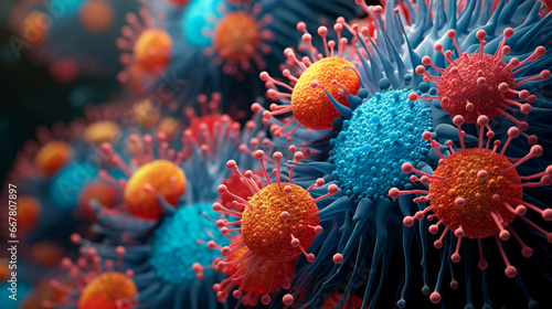 Coronavirus under a microscope. Generative AI,