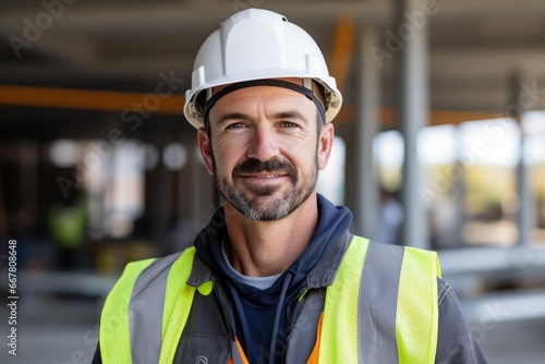Portrait of an adult male builder in a hard hat