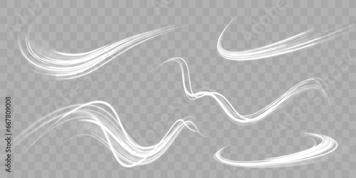 White shiny sparks of spiral wave. Imitation of the exit of cold air from the air conditioner. Vector illustration stream of fresh wind png.	