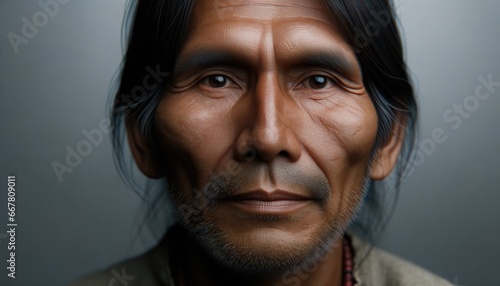 Indigenous man, capturing his unique facial characteristics, against a neutral background photo