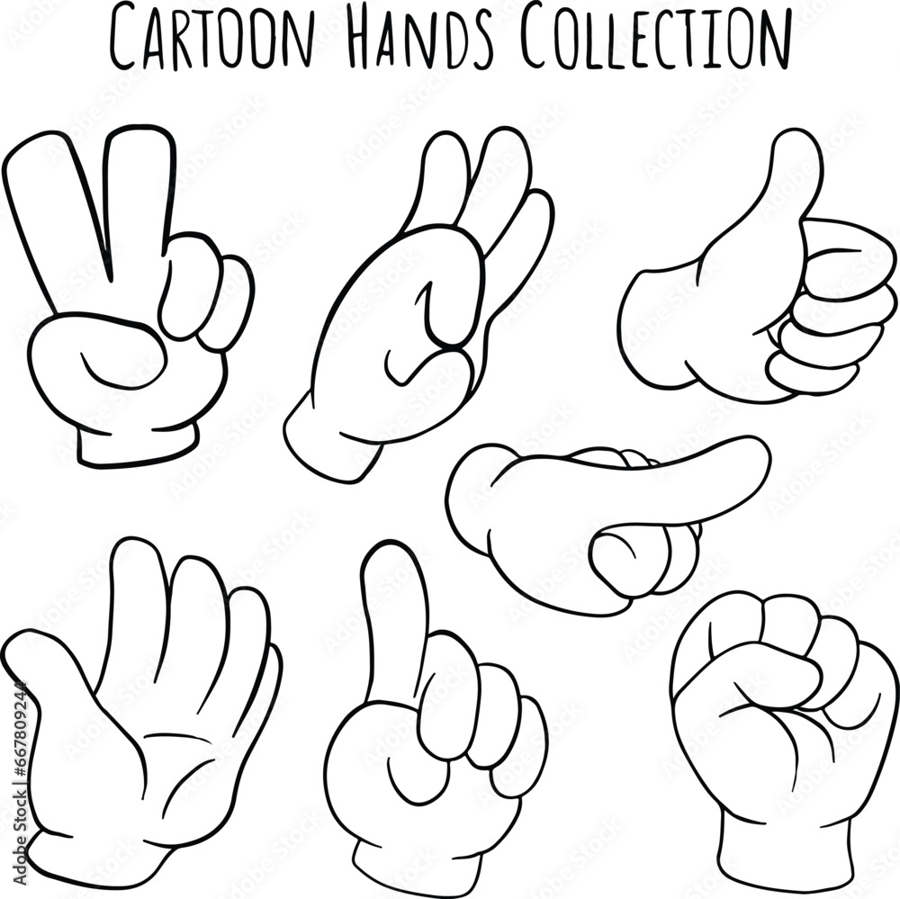Set of cartoon hands showing various gestures. illustrations, line ...