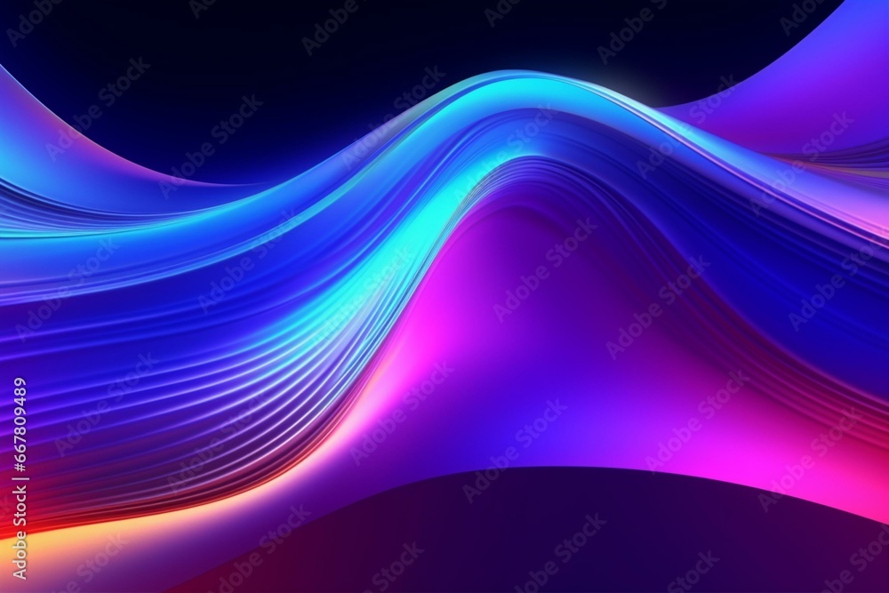 Vibrant neon wave in motion with curves and iridescent colors. Perfect for various designs. Generative AI