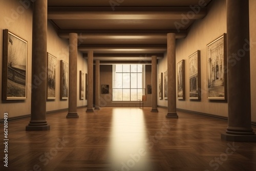 Mock-up of poster frames in an exhibition hall at an art gallery. Generative AI