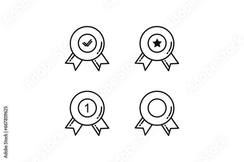 Set of approved or certified medal icons. Approval check signs, verified, quality symbol. Certified, qualified, the best, check mark and number one. Vector.