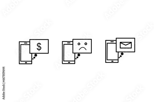 Mobile phone chat message notifications vector icon isolated, smartphone and chatting bubble speeches notice pictogram, concept of online talking, conversation and messaging dialog symbol