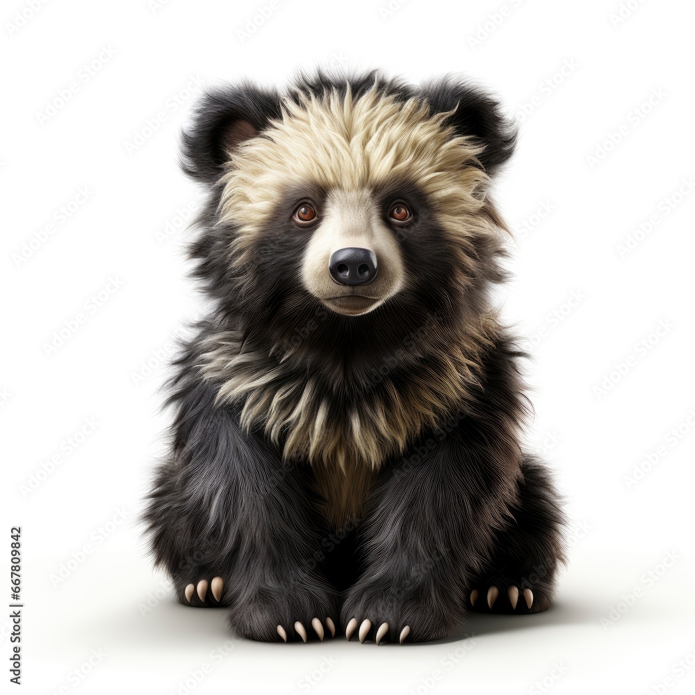 Sloth Bear, Cartoon 3D , Isolated On White Background 