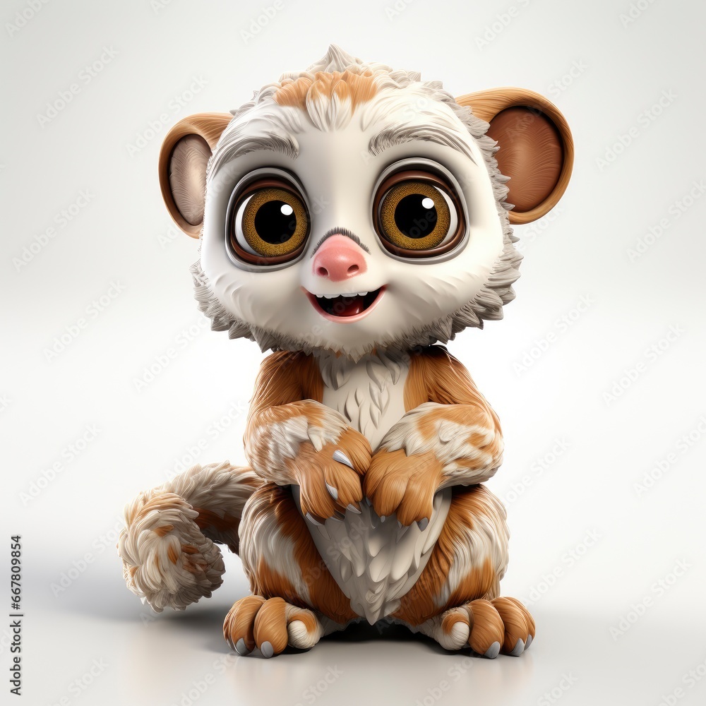 Slow Loris,  Cartoon 3D , Isolated On White Background 