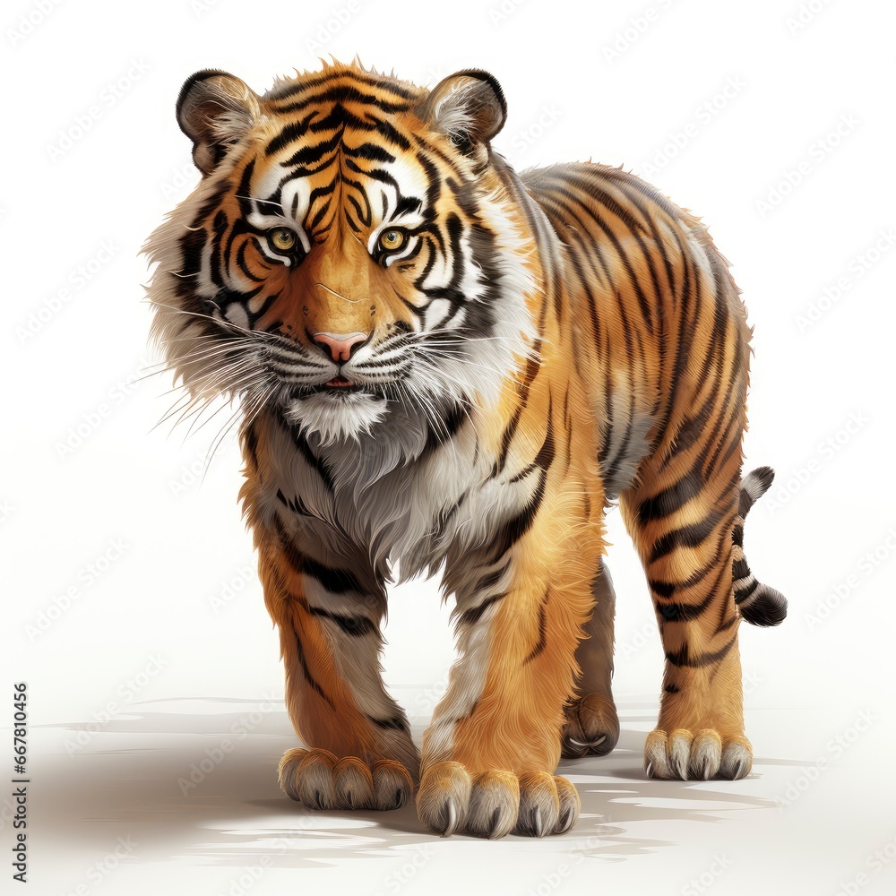 Obraz premium Tiger, Cartoon 3D , Isolated On White Background 