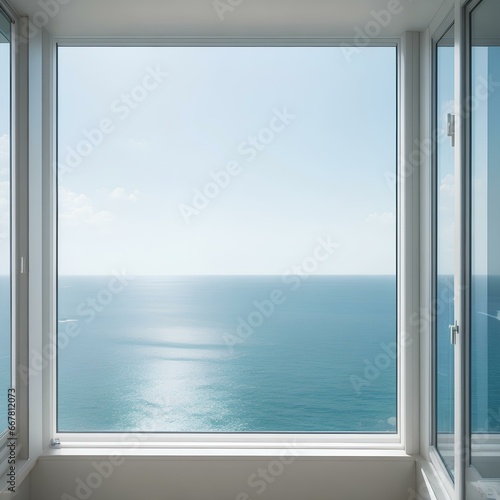 windows with a view of the sea. Generative AI