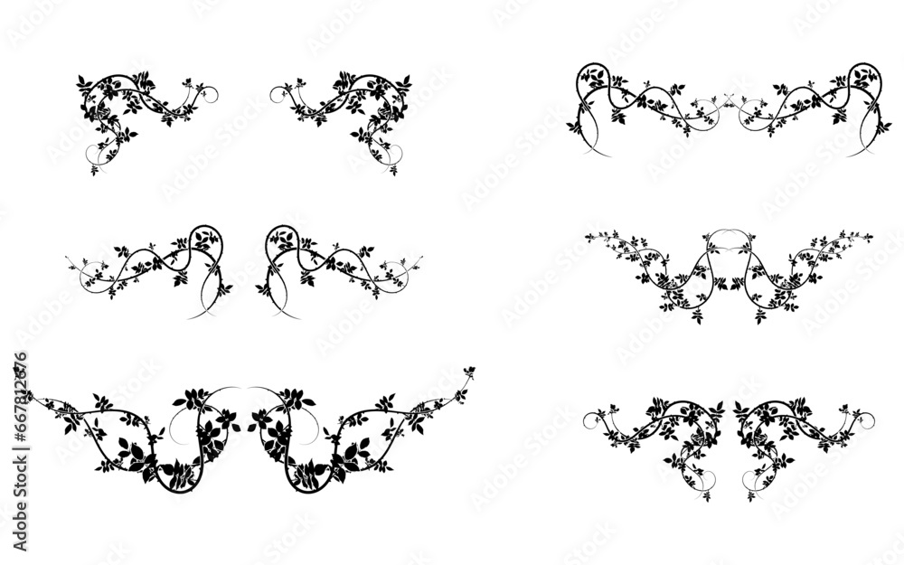many wild rose pattern elements for design vector - obrazy, fototapety, plakaty 