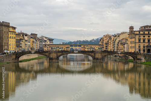 The Ponte Vecchio  medieval bridge over the Arno River in Florence  Italy 