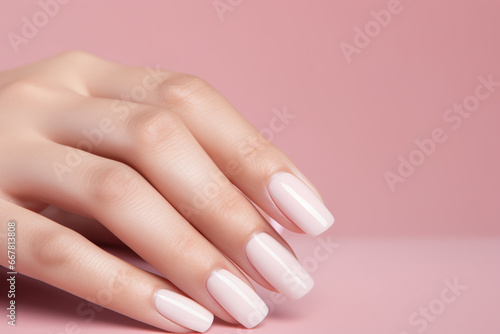 Close up of beautiful manicure on healthy nails  nailpolish advertisement concept