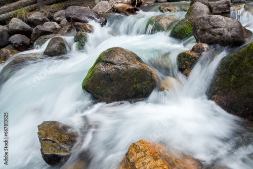 Mountain river bathing stones. Caucasus  Russia