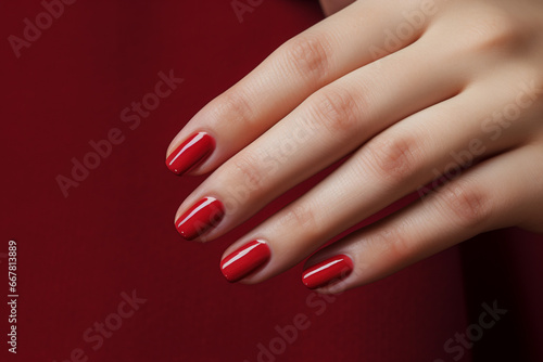 Close up of beautiful manicure on healthy nails, nailpolish advertisement concept