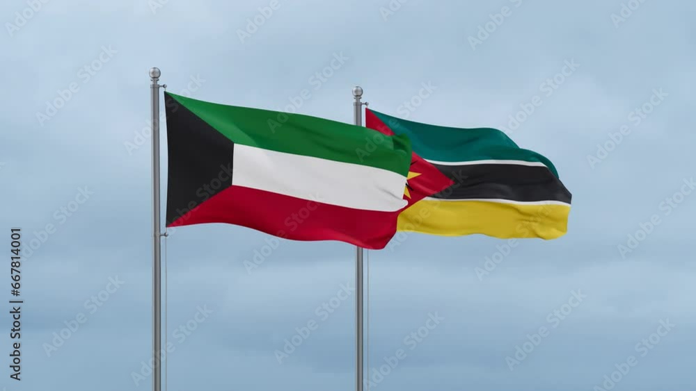 Namibia and Kuwait flag waving together on cloudy sky, endless seamless loop, two country cooperation concept Namibia and Kuwait flag waving together on cloudy sky, endless seamless loop, two country cooperation concept