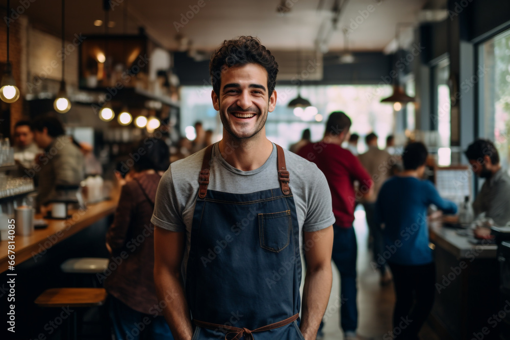 Obraz premium Happy employee of a coffee shop