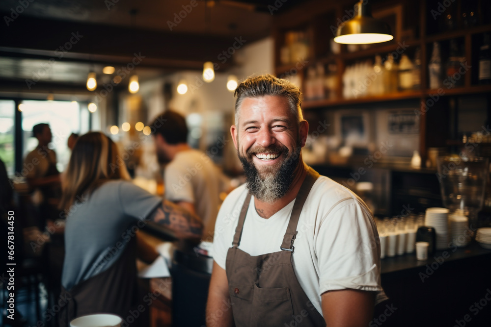 Happy employee of a coffee shop Happy employee of a coffee shop