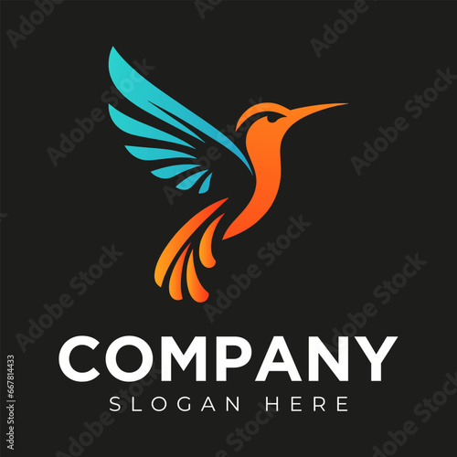 Vector Flying Hummingbird logo design with gradient colorful Style