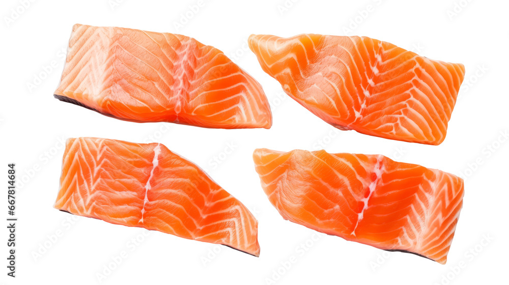 Salmon Steak Slices - Top View Isolated on White Transparent Background, Fresh Raw Seafood Portions for Cooking, Gourmet Food Photography, PNG Salmon Steak Slices - Top View Isolated on White Transparent Background, Fresh Raw Seafood Portions for Cooking, Gourmet Food Photography, PNG