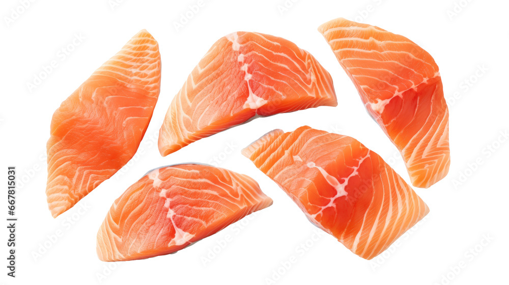 Salmon Steak Slices - Top View Isolated on White Transparent Background, Fresh Raw Seafood Portions for Cooking, Gourmet Food Photography, PNG Salmon Steak Slices - Top View Isolated on White Transparent Background, Fresh Raw Seafood Portions for Cooking, Gourmet Food Photography, PNG