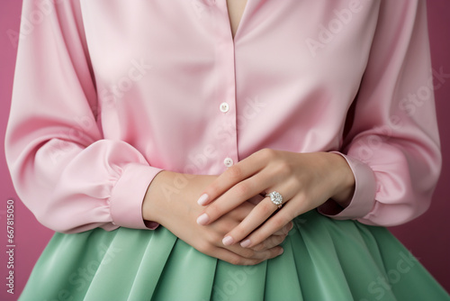 Woman with a silken blouse and pretty hands and nails