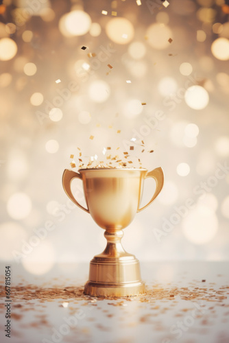 Print op canvas Golden champion cup  with sparkling lights on bokeh background