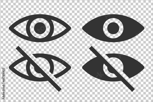 set of icons eye See and unsee symbol to display password visibility Password show or hide isolated on transparent background eps10