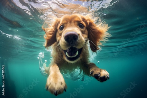 adorable retriever underwater. Generative AI