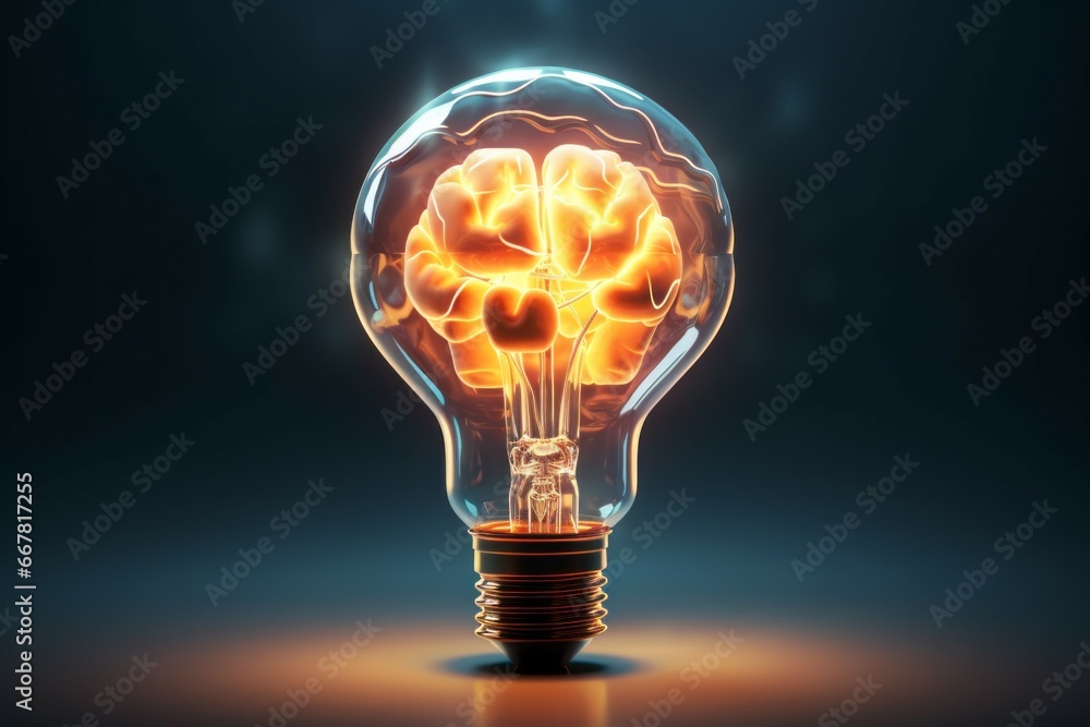 Brain light bulb human brain glowing inside of light bulb. Conceptual symbol of idea and insight Brain light bulb human brain glowing inside of light bulb. Conceptual symbol of idea and insight