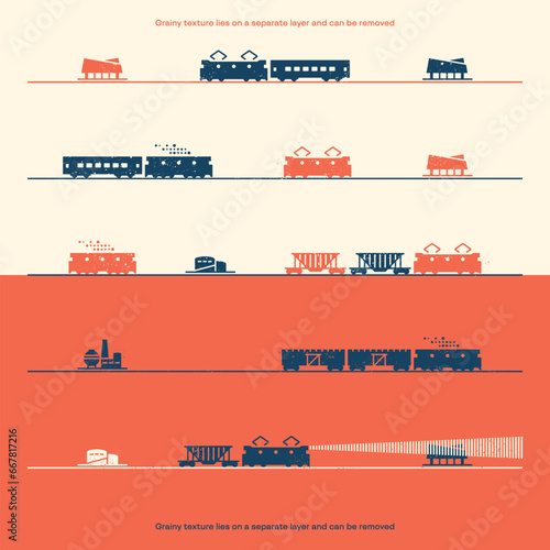 Railway. A set of simple pictograms combined into one illustration