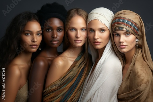A group of different women. Background with selective focus and copy space