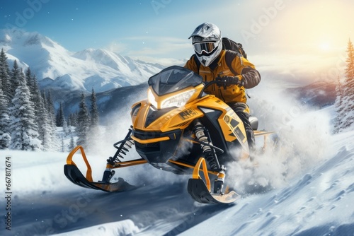 Snowmobile, transport concept. Background with selective focus and copy space