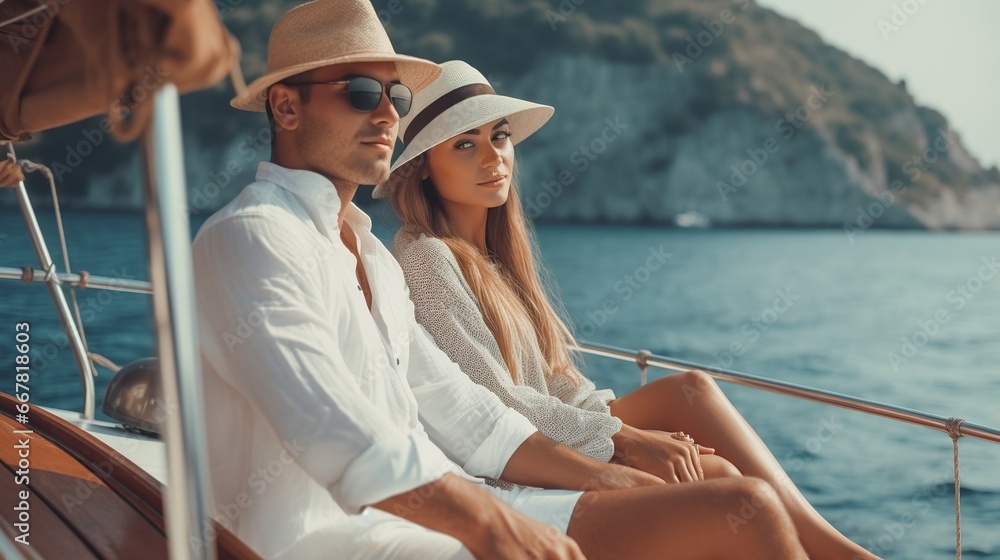 Loving couple relaxing on a boat