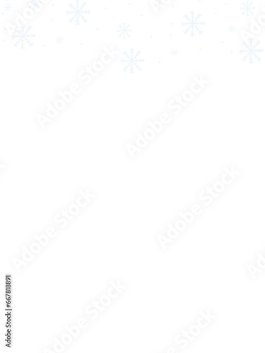 White snowflakes. Snowy winter frame design. Snowfall on transparent background. Winter holidays decoration.